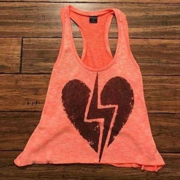 Stranded Sz S Sleeveless Racerback Sweater Tank Top Heart & Lightning Bolt Print - Picture 1 of 3